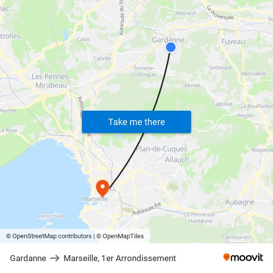 Gardanne to Marseille, 1er Arrondissement map