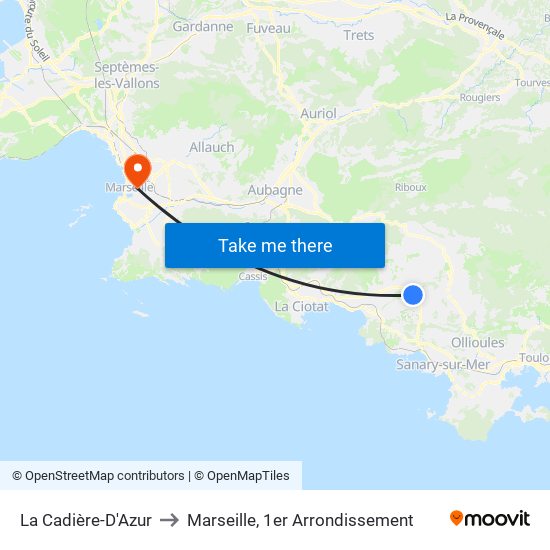 La Cadière-D'Azur to Marseille, 1er Arrondissement map