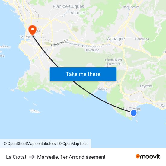 La Ciotat to Marseille, 1er Arrondissement map