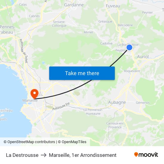 La Destrousse to Marseille, 1er Arrondissement map