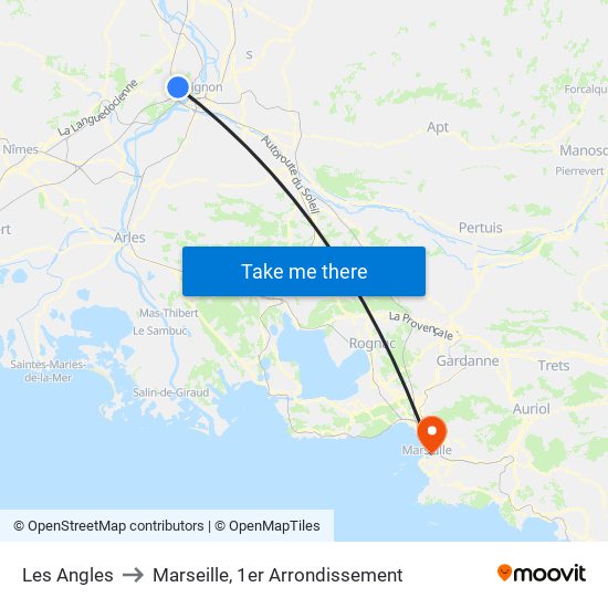 Les Angles to Marseille, 1er Arrondissement map