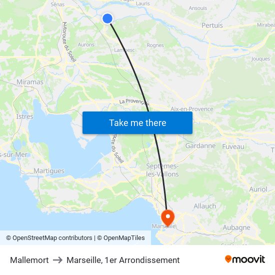 Mallemort to Marseille, 1er Arrondissement map