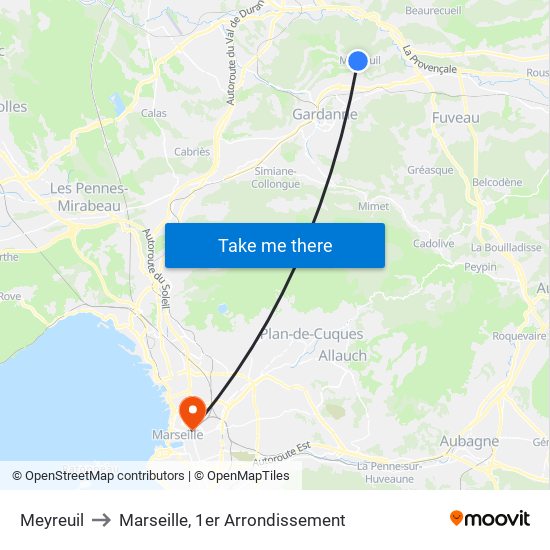 Meyreuil to Marseille, 1er Arrondissement map