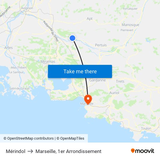 Mérindol to Marseille, 1er Arrondissement map