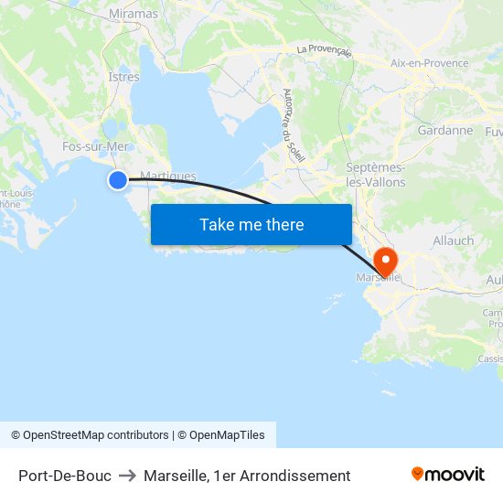 Port-De-Bouc to Marseille, 1er Arrondissement map