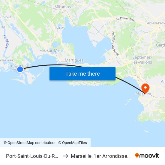 Port-Saint-Louis-Du-Rhône to Marseille, 1er Arrondissement map