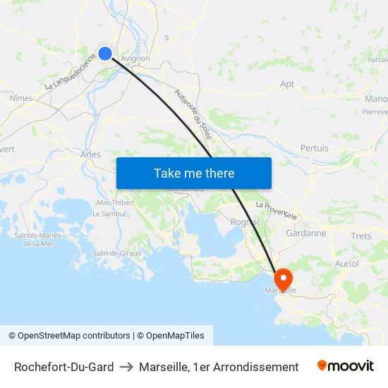 Rochefort-Du-Gard to Marseille, 1er Arrondissement map