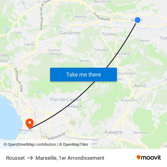 Rousset to Marseille, 1er Arrondissement map