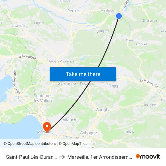 Saint-Paul-Lès-Durance to Marseille, 1er Arrondissement map