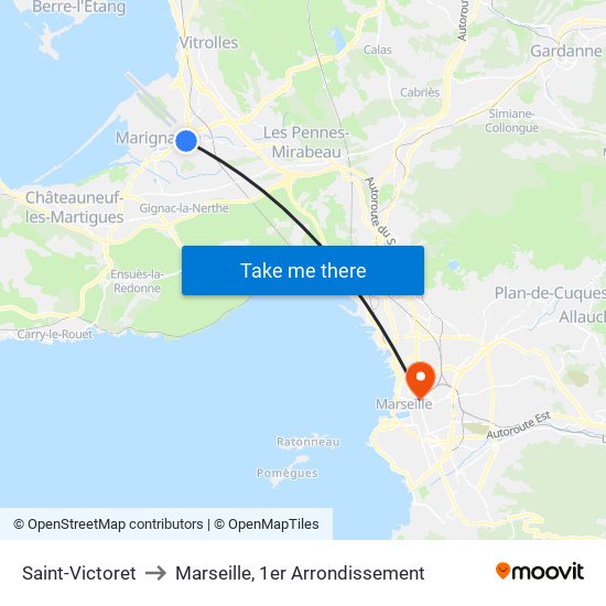 Saint-Victoret to Marseille, 1er Arrondissement map