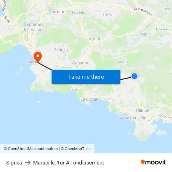 Signes to Marseille, 1er Arrondissement map