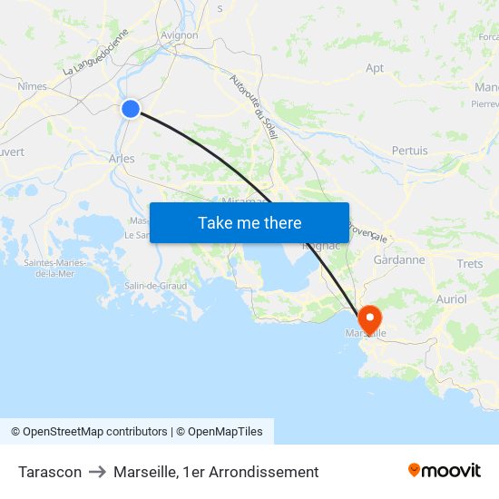 Tarascon to Marseille, 1er Arrondissement map