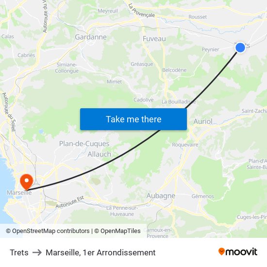 Trets to Marseille, 1er Arrondissement map