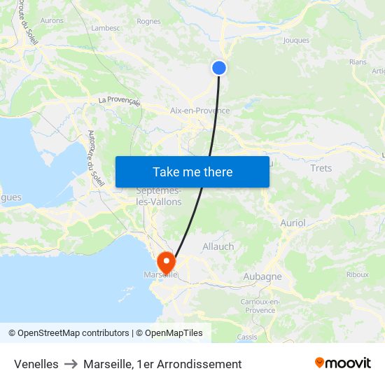 Venelles to Marseille, 1er Arrondissement map