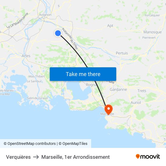 Verquières to Marseille, 1er Arrondissement map