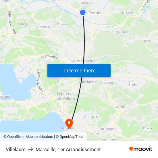 Villelaure to Marseille, 1er Arrondissement map