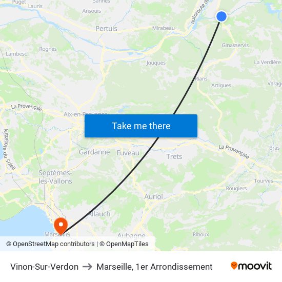 Vinon-Sur-Verdon to Marseille, 1er Arrondissement map