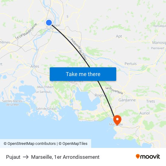 Pujaut to Marseille, 1er Arrondissement map