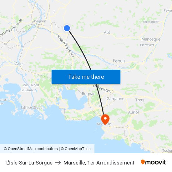 L'Isle-Sur-La-Sorgue to Marseille, 1er Arrondissement map