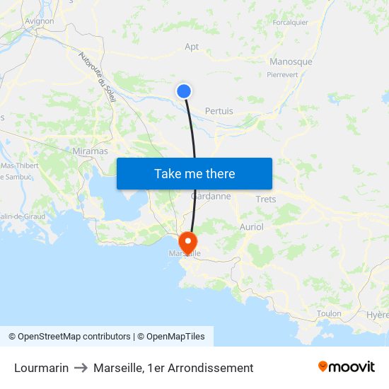 Lourmarin to Marseille, 1er Arrondissement map
