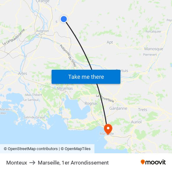 Monteux to Marseille, 1er Arrondissement map