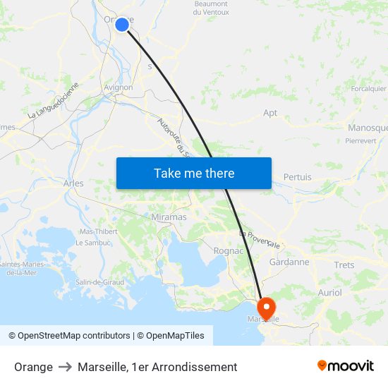 Orange to Marseille, 1er Arrondissement map