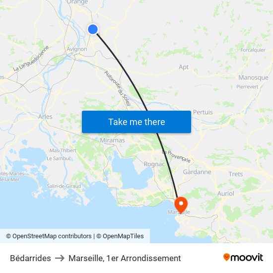 Bédarrides to Marseille, 1er Arrondissement map