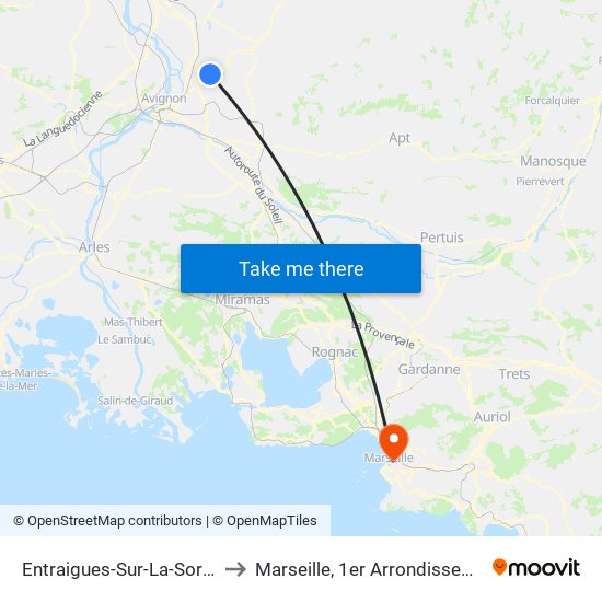 Entraigues-Sur-La-Sorgue to Marseille, 1er Arrondissement map