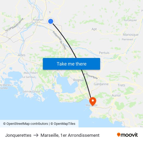 Jonquerettes to Marseille, 1er Arrondissement map