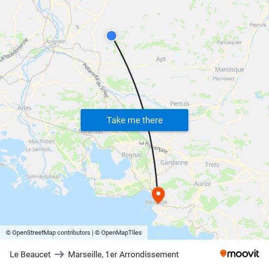 Le Beaucet to Marseille, 1er Arrondissement map