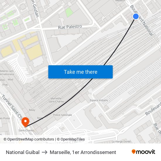 National Guibal to Marseille, 1er Arrondissement map