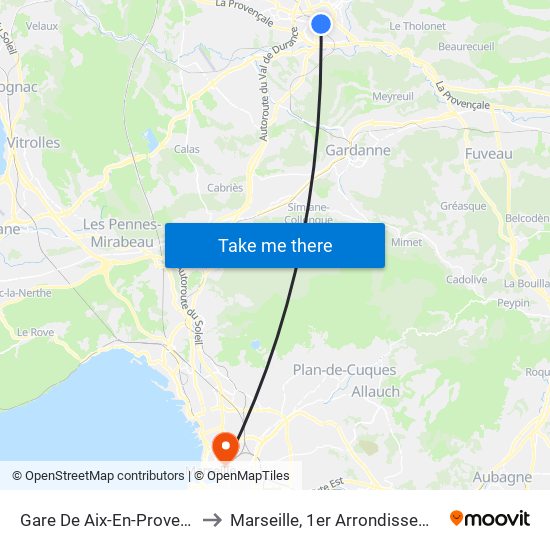 Gare De Aix-En-Provence to Marseille, 1er Arrondissement map