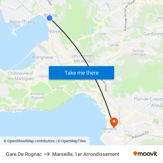 Gare De Rognac to Marseille, 1er Arrondissement map