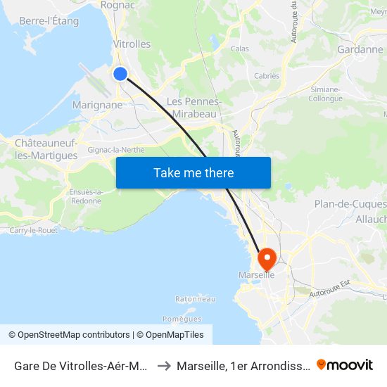 Gare De Vitrolles-Aér-Marseille to Marseille, 1er Arrondissement map