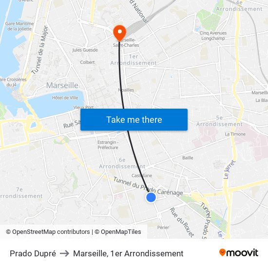 Prado Dupré to Marseille, 1er Arrondissement map