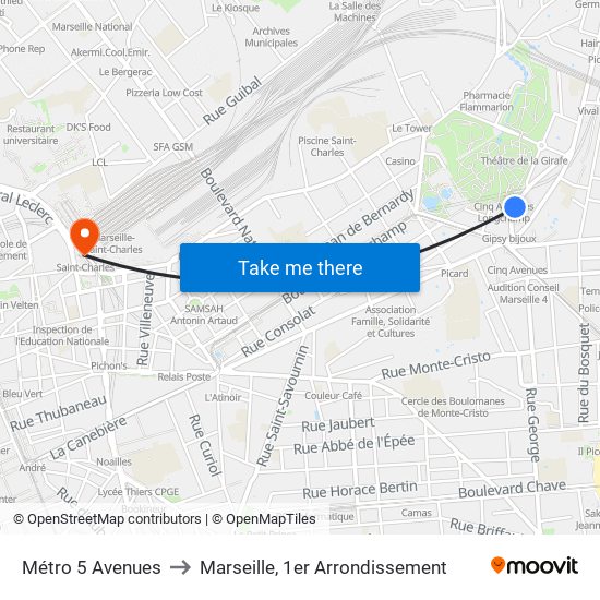 Métro 5 Avenues to Marseille, 1er Arrondissement map