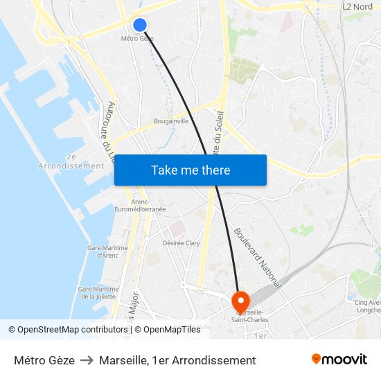 Métro Gèze to Marseille, 1er Arrondissement map