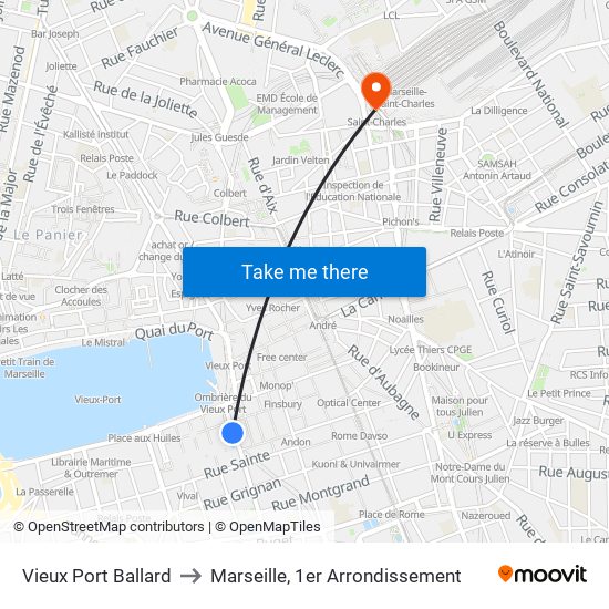 Vieux Port Ballard to Marseille, 1er Arrondissement map