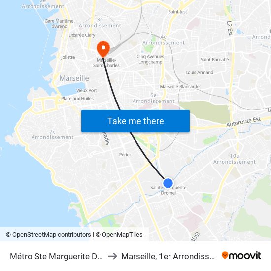 Sainte-Marguerite Dromel to Marseille, 1er Arrondissement map