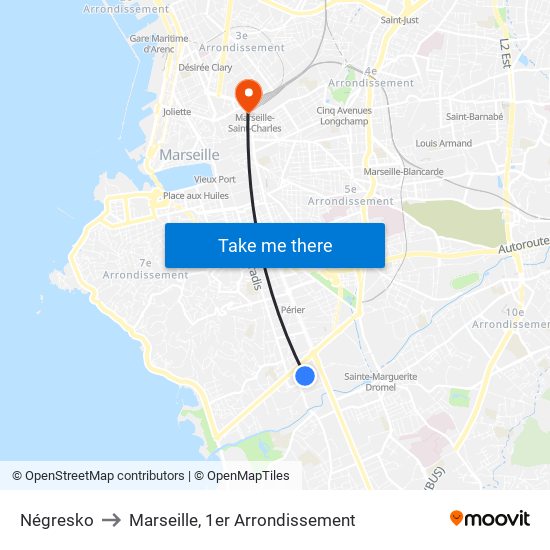 Négresko to Marseille, 1er Arrondissement map