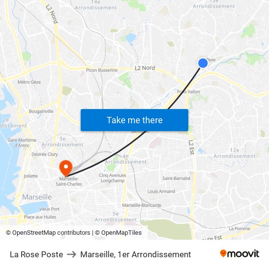 La Rose Poste to Marseille, 1er Arrondissement map