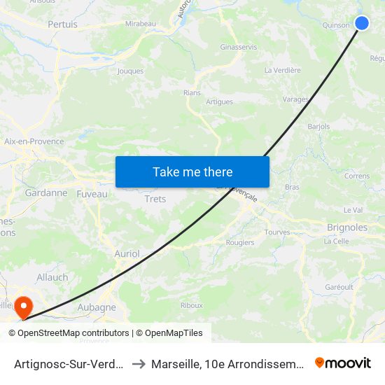 Artignosc-Sur-Verdon to Marseille, 10e Arrondissement map