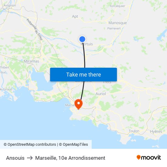 Ansouis to Marseille, 10e Arrondissement map