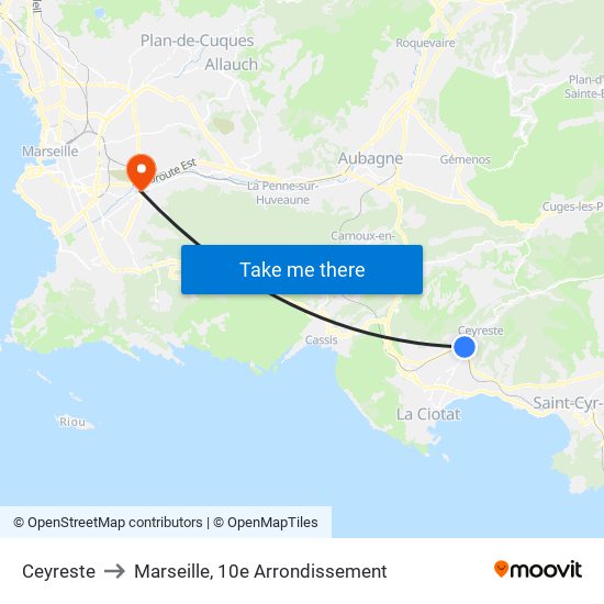 Ceyreste to Marseille, 10e Arrondissement map