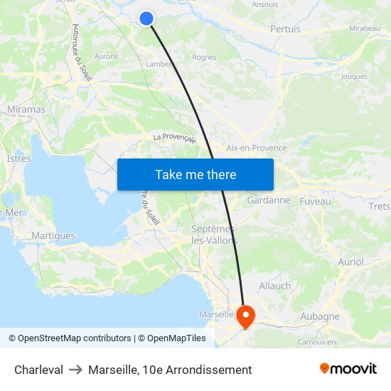 Charleval to Marseille, 10e Arrondissement map