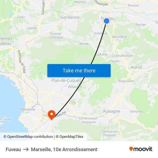 Fuveau to Marseille, 10e Arrondissement map