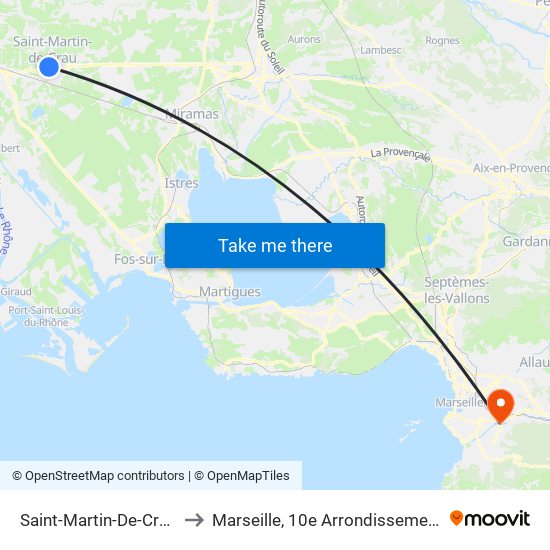 Saint-Martin-De-Crau to Marseille, 10e Arrondissement map