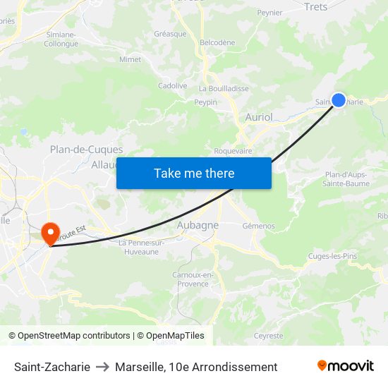 Saint-Zacharie to Marseille, 10e Arrondissement map