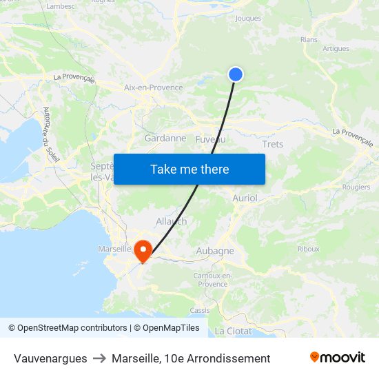 Vauvenargues to Marseille, 10e Arrondissement map