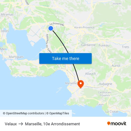 Velaux to Marseille, 10e Arrondissement map